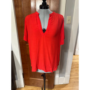J.Crew Red Short Sleeve Blouse Size Medium | Deep V-Neck Lightweight‎ Top EUC